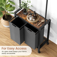 GARVEE Wäschesortierer – 2-Fächer 2x49L Schwarz Oxford-Stoff + Ablage & Garderobenständer für Waschküche/Schlafzimmer, Robust & Platzsparend