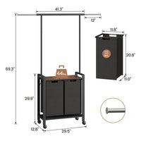 GARVEE Wäschesortierer – 2-Fächer 2x49L Schwarz Oxford-Stoff + Ablage & Garderobenständer für Waschküche/Schlafzimmer, Robust & Platzsparend