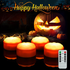 GARVEE Halloween Kürbis Lichter 4 Stück LED Jack-O-Lantern Außen Batteriebetriebene Flammlose Kerzen Warmweiß mit Fernbedienung