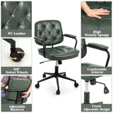 Garvee Home Office Schreibtischstuhl Grün - Höhenverstellbar, 360° Drehbar, PU Leder, Gepolstert, Mit Armlehnen, Mittlerer Rücken, Für Büro, Wohnzimmer