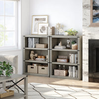 Garvee Bücherregal 4 Ebenen 80 x 32 x 102 cm, breites Standregal aus Holz mit 3 Regalbereichen, stabiles Aufbewahrungsregal im Industrie-Look, Grau