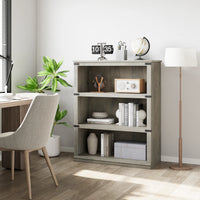 Garvee Bücherregal 4 Ebenen 80 x 32 x 102 cm, breites Standregal aus Holz mit 3 Regalbereichen, stabiles Aufbewahrungsregal im Industrie-Look, Grau