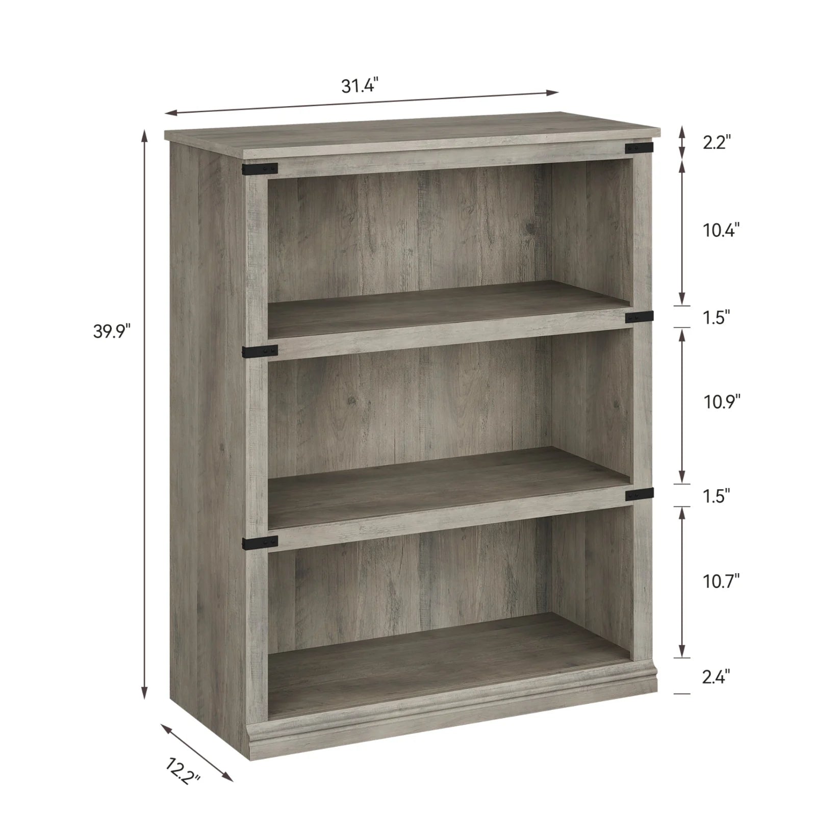 Garvee Bücherregal 4 Ebenen 80 x 32 x 102 cm, breites Standregal aus Holz mit 3 Regalbereichen, stabiles Aufbewahrungsregal im Industrie-Look, Grau