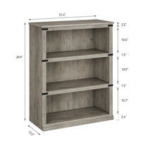 Garvee Bücherregal 4 Ebenen 80 x 32 x 102 cm, breites Standregal aus Holz mit 3 Regalbereichen, stabiles Aufbewahrungsregal im Industrie-Look, Grau