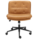Garvee Cross Legged Bürostuhl Mit Rollen, Höhenverstellbar, Breiter Sitz, PU-Leder Für Home Office & Gaming, Schwarz, Robust - Braun