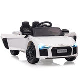 Garvee Weiß 12V Kinder Elektroauto Audi R8 Modell Polizei mit Fernbedienung LED Musik für Kinder 3-8 Jahre - Weiß