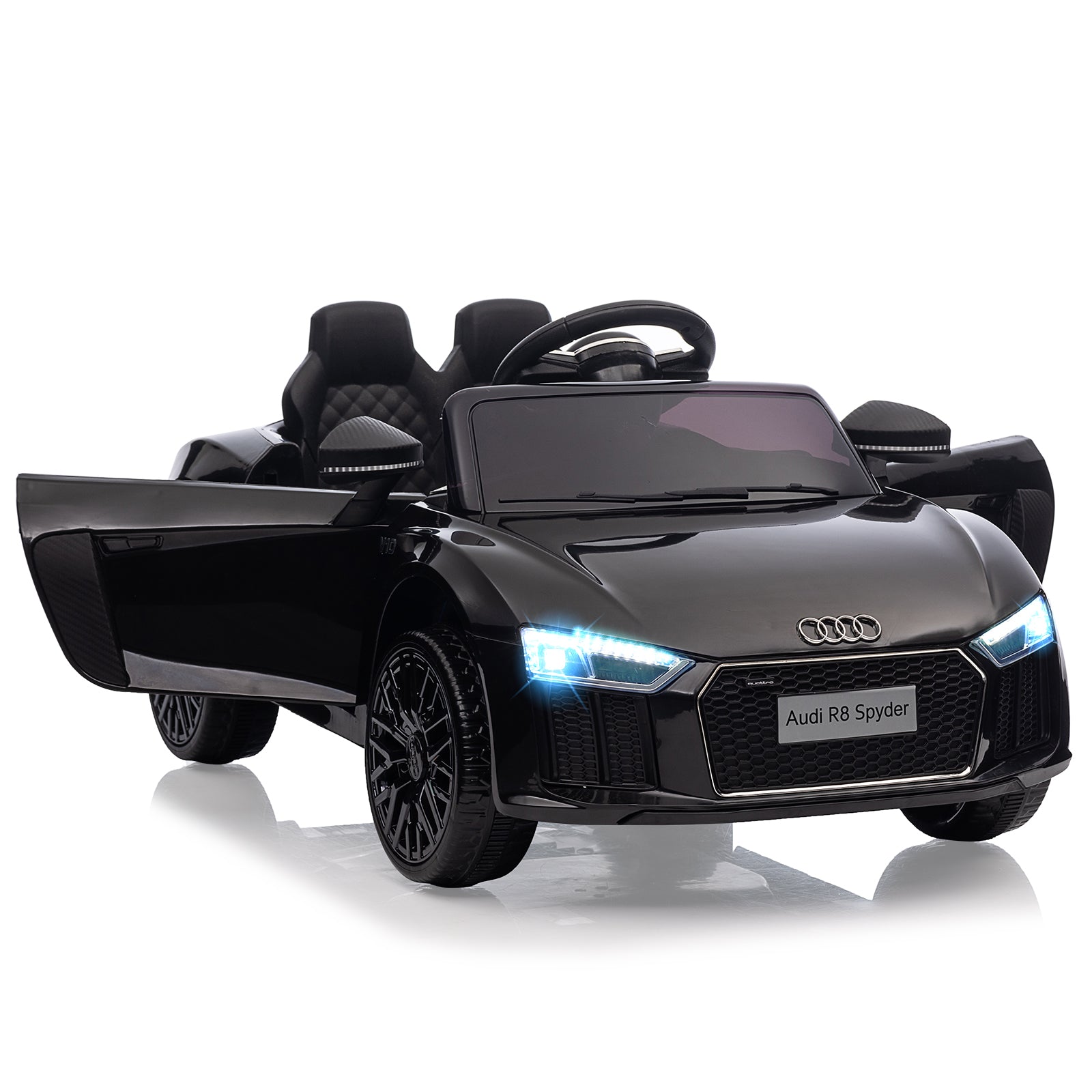 Garvee Schwarz 12V Kinder Elektroauto Audi R8 Modell Polizei mit Fernbedienung LED Musik für Kinder 3-8 Jahre