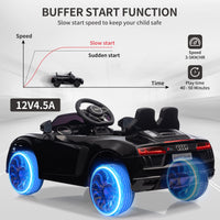 Garvee Schwarz 12V Kinder Elektroauto Audi R8 Modell Polizei mit Fernbedienung LED Musik für Kinder 3-8 Jahre