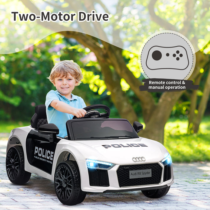 GARVEE Offiziell lizenziertes Audi R8 Spyder Polizei Elektroauto Weiß