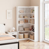 GARVEE Eckbücherregal, 5 Ebenen, 184,9 × 90,4 × 90,4 cm, MDF, Landhausstil, Weiß – für Wohnzimmer & Schlafzimmer - Weiß