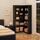 GARVEE Eckbücherregal, 5 Ebenen, MDF, Landhausstil, Schwarz – für Wohnzimmer & Schlafzimmer - Schwarz