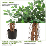 Garvee Künstlicher Ficus Baum 4ft Verstellbar Polyester Natürlicher Holzstamm Stabiler Kunststofftopf Indoor Outdoor Grün - grün
