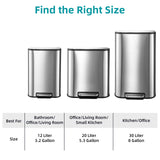 Garvee 12 Liter Mülleimer Mit Soft-Close Deckel & Fußpedal, Edelstahl, Kompakt Für Küche Und Bad, Silber - silber