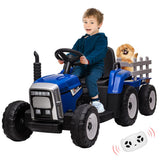 GARVEE 12V Kindertraktor mit Anhänger und Fernbedienung, 7 LED-Scheinwerfer, Musik, USB, Sicherheitsgurt, bis 30 kg, Blau, 3–6 Jahre - Blau