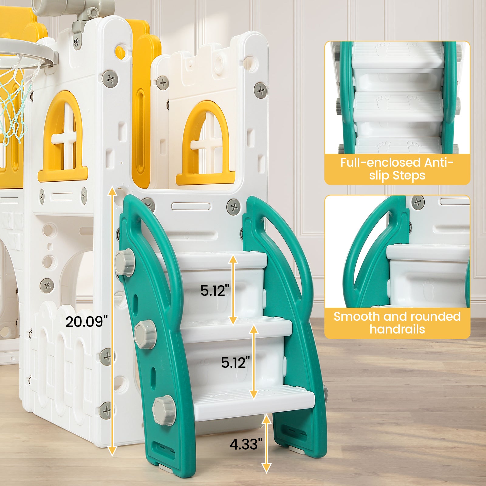 Garvee 8-in-1 Kinder Rutsche – Klettern, Basketballkorb, Tunnel, Stauraum, Modernes Design, 1–3 Jahre