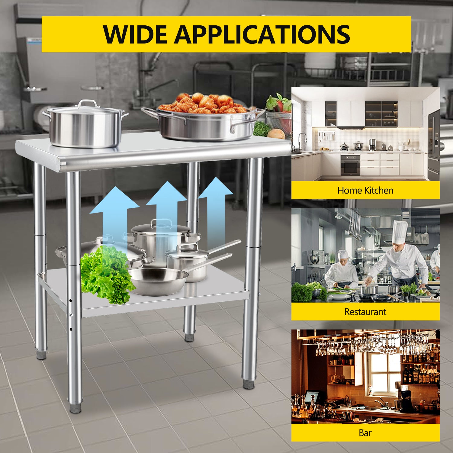 Garvee Edelstahl Arbeitstisch – 76×61×89 cm, Verstellbares Unterregal, Poliert für Küche & Restaurant