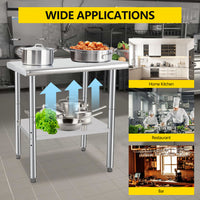 Garvee Edelstahl Arbeitstisch – 76×61×89 cm, Verstellbares Unterregal, Poliert für Küche & Restaurant