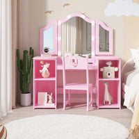 Garvee Prinzessin Schminktisch Mit LED Licht, Spiegel, Stuhl, 104×41×117 cm, Rosa