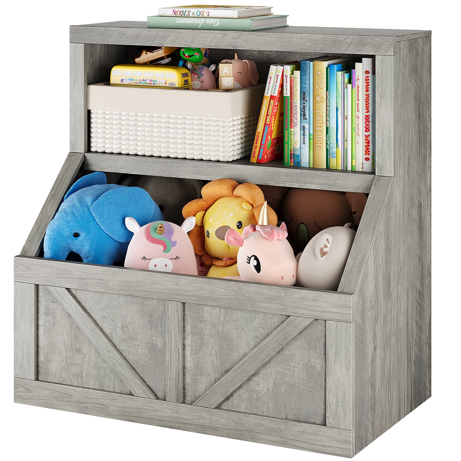 Garvee Kinder Bücherregal & Spielzeugaufbewahrung 2-stufig – Holz, 80×42×81 cm, Grau für Spielzimmer & Kindergarten