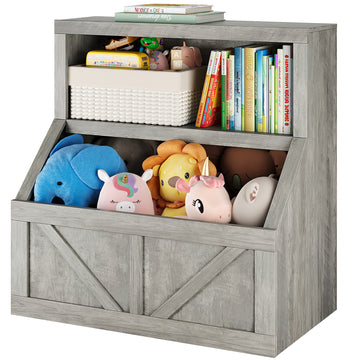 Garvee Kinder Bücherregal & Spielzeugaufbewahrung 2-stufig – Holz, 80×42×81 cm, Grau für Spielzimmer & Kindergarten