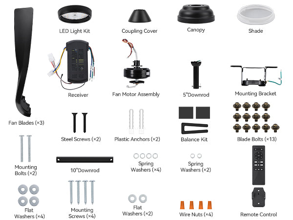 GARVEE Deckenventilatoren Mit Beleuchtung,132cm Deckenventilator Mit 6 Geschwindigkeiten Und 2 Downrods, Fernbedienung Led Dimmbar, Dc Umkehrbar Moderner GeräUschloser Deckenventilator für Den Innen AußEn