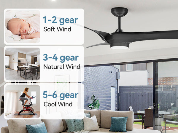GARVEE Deckenventilatoren Mit Beleuchtung,132cm Deckenventilator Mit 6 Geschwindigkeiten Und 2 Downrods, Fernbedienung Led Dimmbar, Dc Umkehrbar Moderner GeräUschloser Deckenventilator für Den Innen AußEn