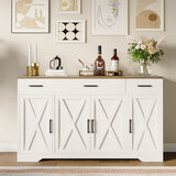 Garvee Sideboard, 140 x 38 x 81 cm,  mit 3 Schubladen und 3 Schrankfächern, für Wohnzimmer und Esszimmer - Weiß + Holzoptik