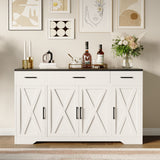 Garvee Sideboard, 140 x 38 x 81 cm,  mit 3 Schubladen und 3 Schrankfächern, für Wohnzimmer und Esszimmer - Weiß+Schwarz