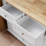 Garvee Kücheninsel mit Holzplatte, Rollbar, Schubladen, Schrank, Gewürz- & Handtuchhalter, MDF, Weiß, Mobil für Küche & Bar, ausziehbar, mit Stauraum