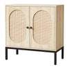 GARVEE Sideboard Wohnzimmer Rattan Holz 2 Türen Verstellbare Regale Metallbeine Stabil 83x80x40cm