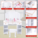 Garvee Kinder Schminktisch Mit Tri-Fach Spiegel, Stauraum & Rundkanten, MDF Holz, Weiß, Für 3-9 Jahre Mädchen, Wohnzimmer & Schlafzimmer