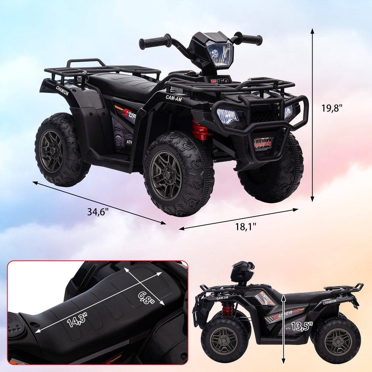 Schwarzes Kinder Elektro-Quad für Kinder von 3 bis 8 Jahren