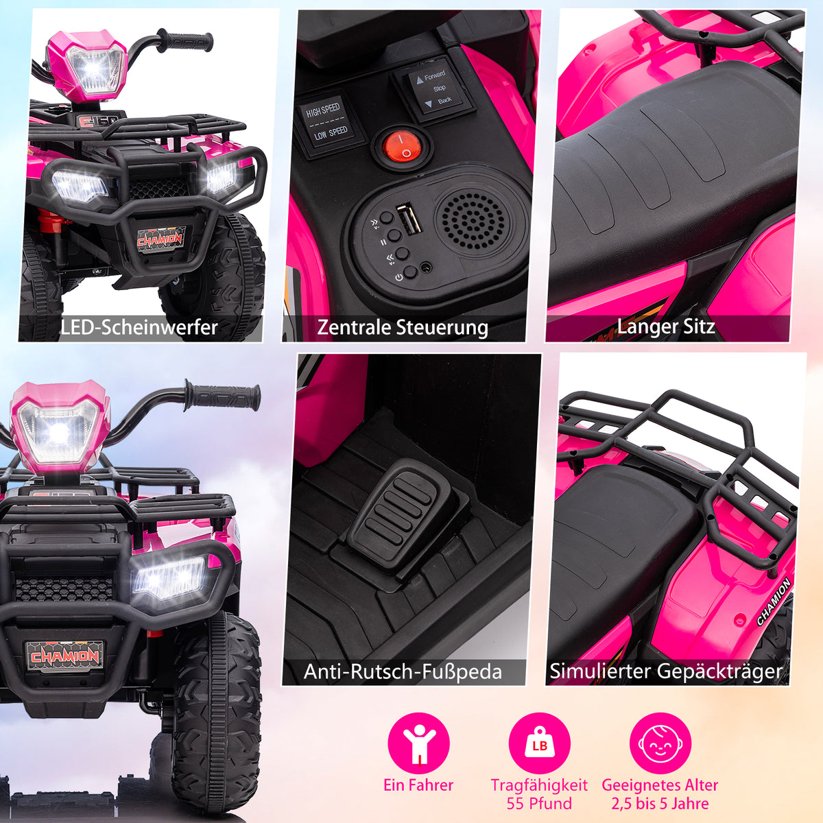 Garvee Kinder Elektro-Quad 12 V Pink