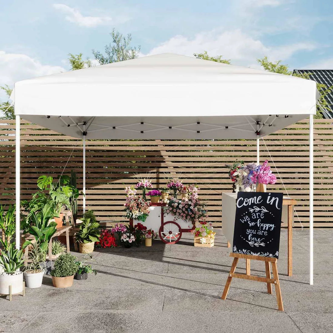 GARVEE Pop-Up Pavillon 3x3 m, Faltpavillon aus 210D Oxford, Robustes Stahlgestell, Wetterfest und Stabil für Camping, Gartenpartys und Outdoor-Events, Weiß