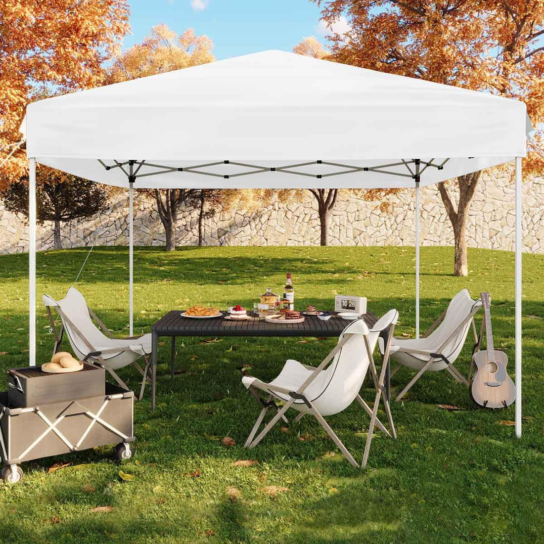 GARVEE Pop-Up Pavillon 3x3 m, Faltpavillon aus 210D Oxford, Robustes Stahlgestell, Wetterfest und Stabil für Camping, Gartenpartys und Outdoor-Events, Weiß