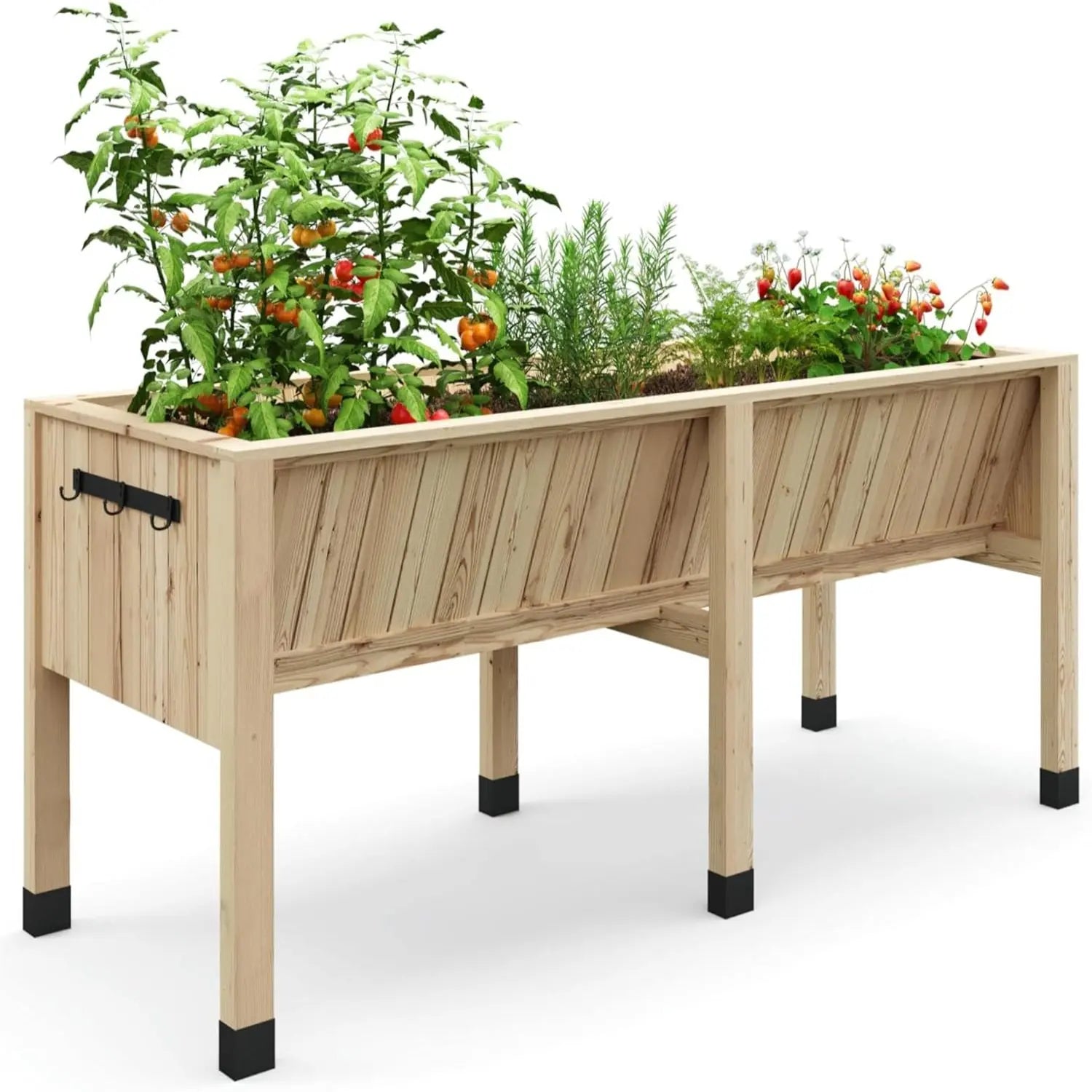 GARVEE Hochbeet aus Zedernholz 116,5 x 60 x 77 cm, Ergonomisches Pflanzbeet mit Haken, Hochbeet für Gemüse, Kräuter, Blumen und Balkon, Naturholz