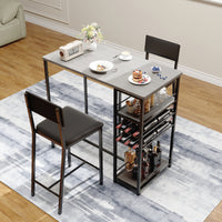GARVEE Küchentisch Set für 2 Personen, Platzsparende Essgruppe mit Weinregal &  Ablagen, Gepolsterte Hocker und Stahlgestell für Kleine Räume & Apartments, Grau