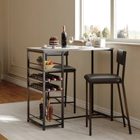 GARVEE Küchentisch Set für 2 Personen, Platzsparende Essgruppe mit Weinregal &  Ablagen, Gepolsterte Hocker und Stahlgestell für Kleine Räume & Apartments, Grau