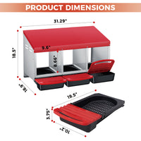 Garvee Hühnernestbox 3-Fach ohne Ständer Metall Legenest 80x50x47.5cm für 3-6 Hühner in Rot