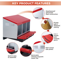 Garvee Hühnernestbox 3-Fach ohne Ständer Metall Legenest 80x50x47.5cm für 3-6 Hühner in Rot