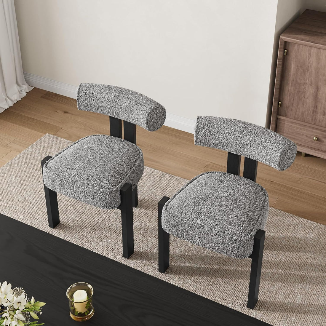 Garvee Esszimmerstühle 2er-Set, Bouclé Stoff, Ergonomisch, Gummibaumholz Beine, Modern, Komfortabel, Für Esszimmer & Wohnzimmer