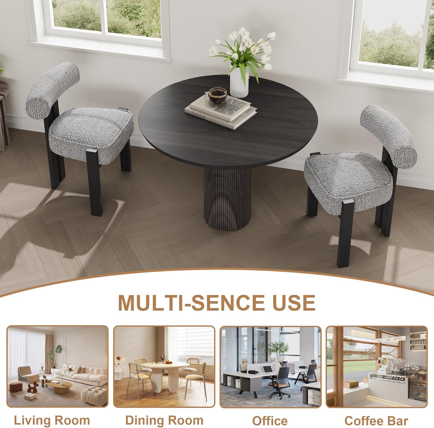 Garvee Esszimmerstühle 2er-Set, Bouclé Stoff, Ergonomisch, Gummibaumholz Beine, Modern, Komfortabel, Für Esszimmer & Wohnzimmer