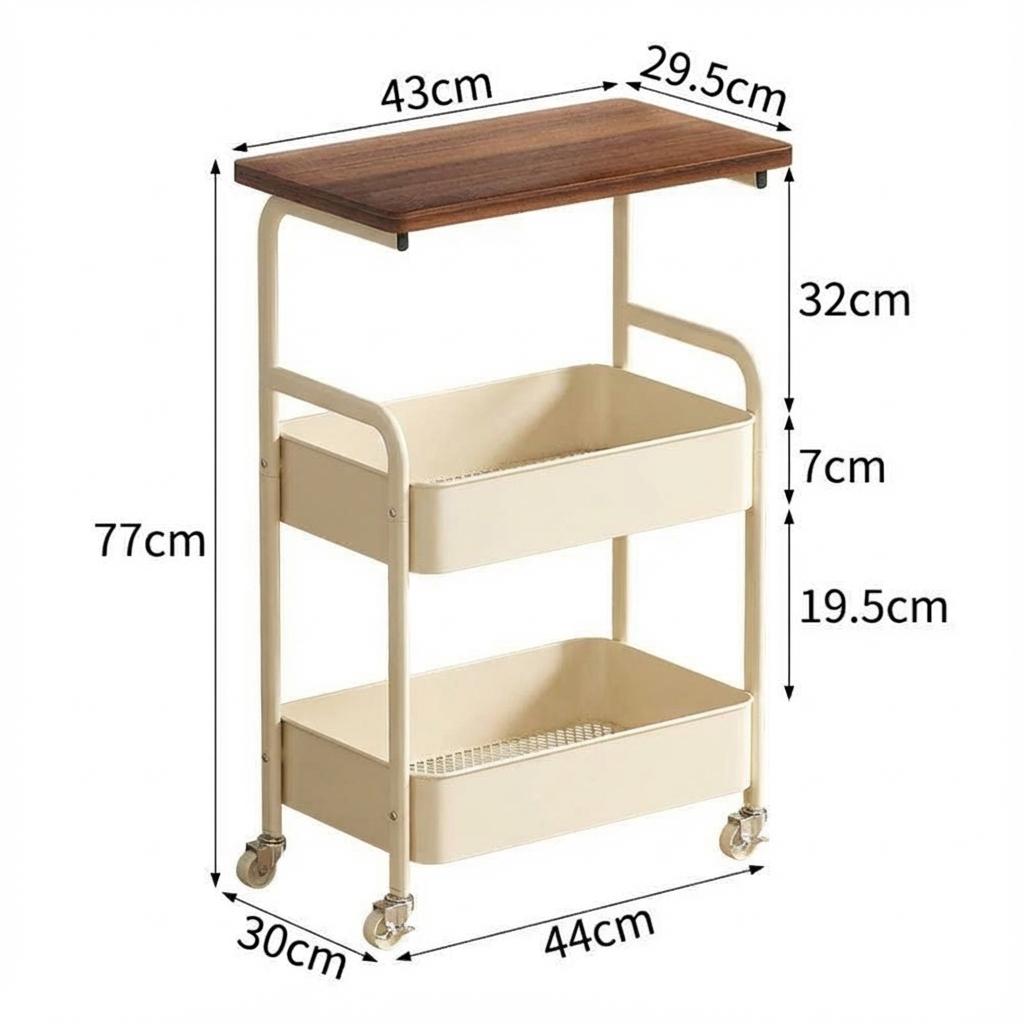 GARVEE Rollwagen mit 3 Ebenen, Servierwagen aus Metall mit Holzplatte, 4 Rollen mit Bremsen, 44 x 30 cm, Für Küche, Büro, Bad & Wohnzimmer, Weiß