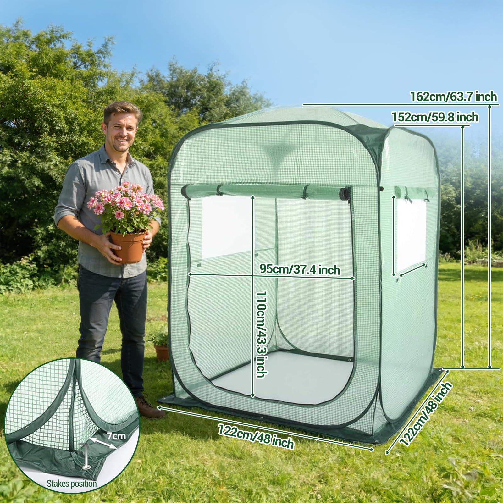 Garvee Pop-Up Gewächshaus 122×122×162 cm, PE Abdeckung, Transparent, Für Garten & Innen