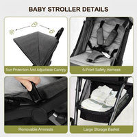 GARVEE Faltbarer Kinderwagen für Babys 0–36 Monate, Leichter Reisebuggy mit Verstellbarer Rückenlehne, Komfortabel und Platzsparend, Grau