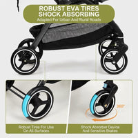 GARVEE Faltbarer Kinderwagen für Babys 0–36 Monate, Leichter Reisebuggy mit Verstellbarer Rückenlehne, Komfortabel und Platzsparend, Blau
