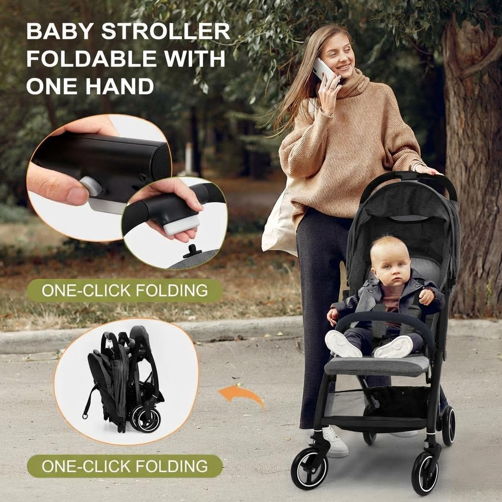 GARVEE Faltbarer Kinderwagen für Babys 0–36 Monate, Leichter Reisebuggy mit Verstellbarer Rückenlehne, Komfortabel und Platzsparend, Grau