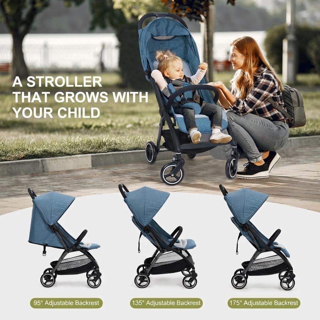 GARVEE Faltbarer Kinderwagen für Babys 0–36 Monate, Leichter Reisebuggy mit Verstellbarer Rückenlehne, Komfortabel und Platzsparend, Blau