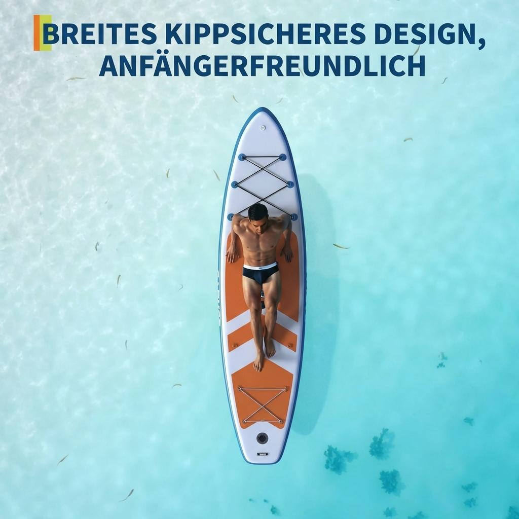 GARVEE SUP Board Aufblasbar 323 cm, Stand Up Paddle Board mit Rutschfestem EVA-Deck, 3 Finnen, Tragetasche & Zubehör, Ideal für Yoga, Angeln & Freizeit
