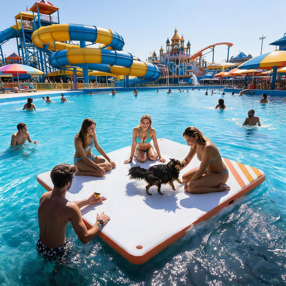 Garvee Aufblasbare Schwimmplattform 1,8 x 1,5 m, Für 3–5 Personen, Rutschfest, PVC, Mit Leiter, Für See & Wasser, Orange